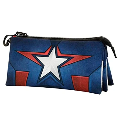 Afbeelding van Karactermania Marvel Captain America Moed ECO Drievoudige Etui met rits Tekenetui Pennenetui Blauw