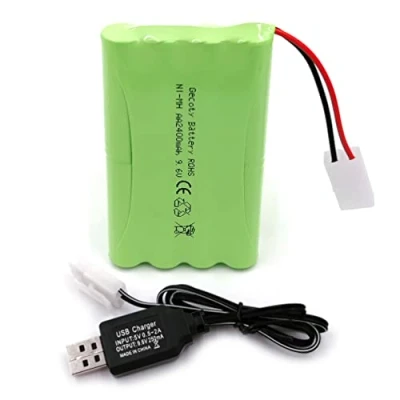 Afbeelding van Gecoty® Oplaadbare NiMH 9,6 V 2400 mAh AA batterij met KET 2P aansluiting en oplaadkabel voor vrachtwagens, tanks radiografisch bestuurbare slagschepen