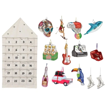 Afbeelding van Sareva Adventskalender met 12 kerstballen Huis Wit