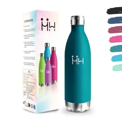 Afbeelding van Gourde 1000 ml sans BPA en acier inoxydable 304 Double paroi isolée sous vide Bouteille isotherme pour camping, bureau, escalade montagne, randonnée Vert mousse Anti fuite