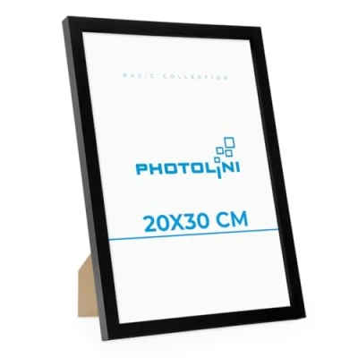 Afbeelding van PHOTOLINI Fotolijst 20 x 30 cm zwart MDF houten lijst onbreekbaar acrylglas om op te hangen en neer zetten, extra accessoires voor foto&#039;s, afbeeldingen posters
