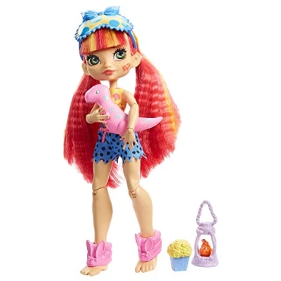 Afbeelding van Cave Club Prehistorische beweegbare pop Party Emberly pyjama met roze haar, nachtmasker en 3 accessoires, kinderspeelgoed, GTH01