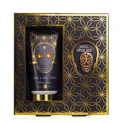 Afbeelding van Cadeauset vrouw Cadeaupakket met gouden schedel ketting Skull Chic White Musk Geschenk pakket voor haar, mama, vriendin, moeder Grappig