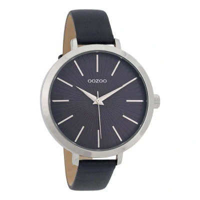 Afbeelding van OOZOO Timepieces Zilverkleurige horloge met donker blauwe leren band C9671