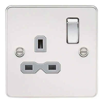 Afbeelding van Knightsbridge FPR7000PCG stopcontact 13A 1G DP vlakopening chroom gepolijst met grijs inzetstuk