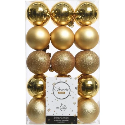 Afbeelding van Kerstballen Mix (6cm) Box 30 Stuks Licht Goud