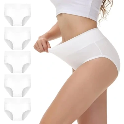 Afbeelding van NUOZA Damesslips van katoen, hoge taille, set 5 damesslips, Wit, 3XL