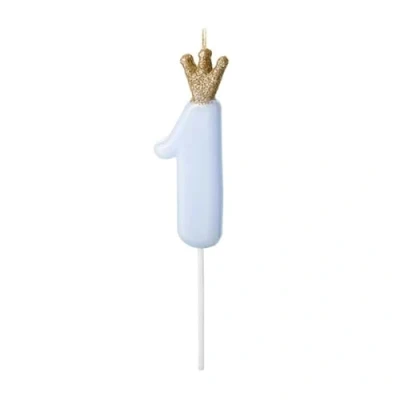Afbeelding van Kaarsje verjaardag 1 jaar kroon blauw goud eerste verjaardagskaarsje taart kinderfeest themafeest