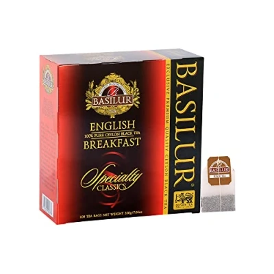 Afbeelding van Basilur Tea Zwarte thee &quot;Engels Breakfast &quot; 100 theezakjes met koord en etiket