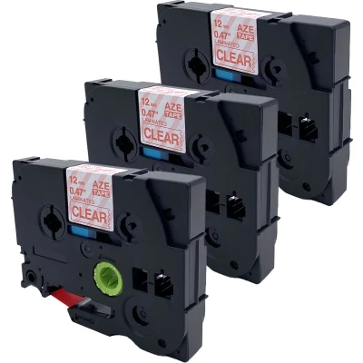Afbeelding van DULA Brother Compatible label tape Tze 132 3 cassettes P Touch Rood op transparant 12mm x 8m