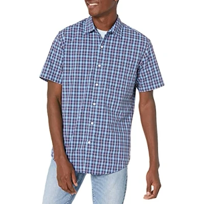 Image de Amazon Essentials Chemise en Popeline à Manches Courtes Coupe Régulière Men&#039;s, Bleu Marine Écossais, XXL