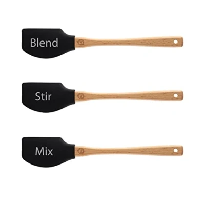 Afbeelding van MasterChef Siliconen spatelset, keukengerei met houten handvat, hittebestendige koppen, vaatwasmachinebestendig, 3 stuks, lengte: 25 cm, vaatwasmachinebestendig