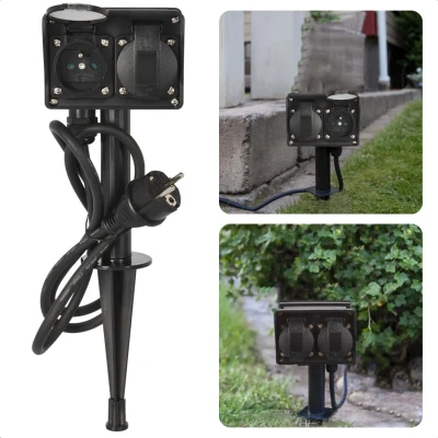 Afbeelding van Cheqo® Praktische Tuinstekkerdoos Stekkerdoos Buiten Tuincontactdoos 4 Voudig Buitencontactdoos 2+2 Met Grondpen Randaarde Kinderbeveiliging IP44 3680W 16A 250V