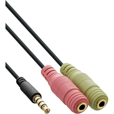 Afbeelding van 3,5mm 4 polig &gt; 2x headset adapter (CTIA/AHJ) / verguld zwart 1 meter