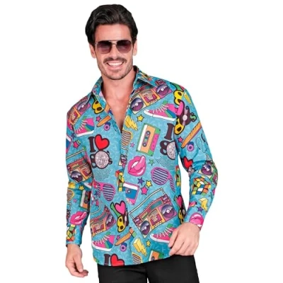 Afbeelding van W WIDMANN MILANO Party Fashion Modieus feesthemd, jaren 80 outfit, herenhemd, lange mouwen, show, disco fever