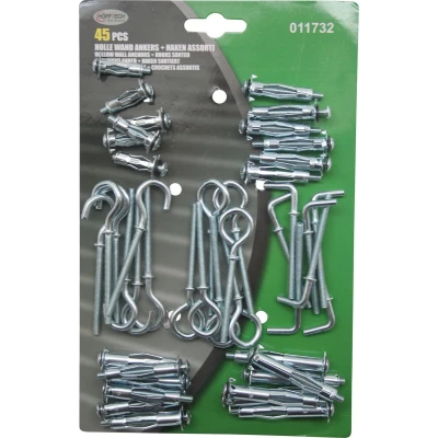 Afbeelding van Hofftech Hollewand Ankers + Haken Assortiment 45 delig