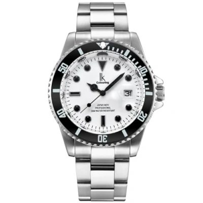 Afbeelding van Alienwork IK Horloge Mannen Vrouwen Kalender metalen armband, Zilver zwart/wit/zilveren Armband