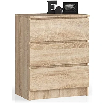 Afbeelding van AKORD K60 Commode met 3 laden voor woonkamer, slaapkamer, kantoor, modern functioneel design, 60 x 77 40 cm (b h d), gewicht 25 kg, Sonoma eiken