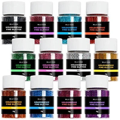 Afbeelding van Belle Vous 12 stuks fijn glitterpoeder, 15 g x kleuren, glitter, creatieve vrije tijd, epoxytrommel, harspigmenten, bruiloftsdecoratie, gezicht/lichaam/nagels of slijm