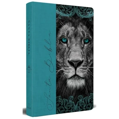 Afbeelding van Biblia RVR 1960 letra grande, tamaño manual, tapa dura de tela León aguamarina / Spanish Bible Handy Size Large Print Hardcover Cloth Lion Aquamari