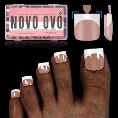 Afbeelding van NOVO OVO 240 stuks voorontworpen vierkante press teennagels van zachte gel, primer en vooraangebrachte basislaag, volledige afdekking acryl om te knutselen, 15 maten