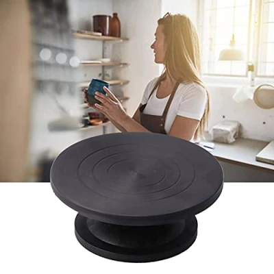 Afbeelding van Rodi Pottenbakkerij draaibank, zwart verstelbaar metalen sculptuurwiel professioneel handwerk met basis voor aardewerk sculptuur taartdecoratie (All Black 30 cm)