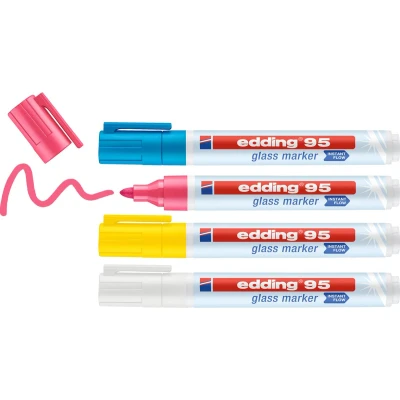 Afbeelding van Viltstift edding 95 glasbord rond 1.5 3mm inclusief wit assorti set à 4 stuks