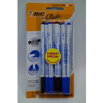 Afbeelding van BIC Velleda Viltstiften, droog afwisbaar, verschillende kleuren, blisterverpakking met 8 viltstiften (4 blauw, 3 zwart, 1 rood) fijn
