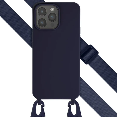 Afbeelding van Selencia hoesje Geschikt voor iPhone 15 Pro Max met koord Siliconen afneembaar Donkerblauw