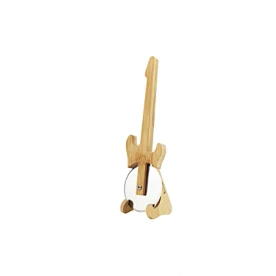 Afbeelding van Winkee Rocks pizzasnijder voor gitaren De coole rocksterren van roestvrij staal en hout Guitar Look naadrol cadeau muzikanten Kerstmis