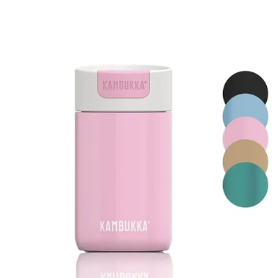 Afbeelding van Kambukka Olympus Thermosbeker 300 ml makkelijk reinigen lekvrije Koffiebeker RVS Pink Kiss