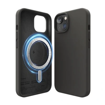 Afbeelding van elago Magnetische siliconen hoes, compatibel met iPhone 14, 15,49 cm en alle MagSafe accessoires, geïntegreerde magneten, hoogwaardige vloeibare siliconen, beschermhoes (zwart)