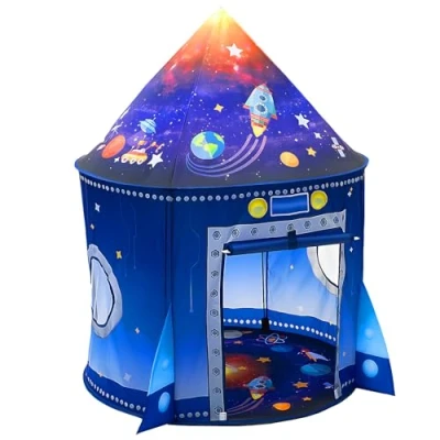 Afbeelding van speeltent voor kinderen, raketten, astronauten, vervoer, huis, pop up, binnen en buiten, jongens meisjes, speelgoed in de tuin