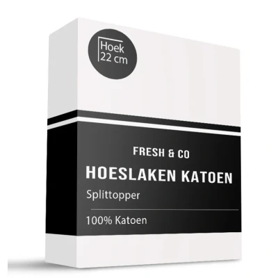 Afbeelding van Verkoelend Split Topper Hoeslaken Katoen 180x200 cm Creme Fresh and Co Geschikt Voor Matrassen Tot 22 Hoog Ga naar Dekbed Discounter.nl