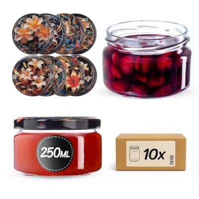 Afbeelding van KADAX Set van 10 kleine jampotten glas 250 ml, met luchtdicht deksel, voor honing en specerijen, ideaal als cadeau