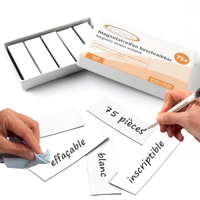 Afbeelding van ECENCE 75 Magneetstrips beschrijfbaar 60x20mm Wit kleefstrips om op maat te snijden uitwisbare magneetplaten Magneetetiketten voor whiteboards, koelkasten, magneetbord