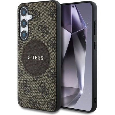 Afbeelding van Guess 4G Ring Cirkel Logo Hoesje Geschikt voor Samsung Galaxy S25 Back Cover Compatibel met MagSafe / Qi2 Bruin