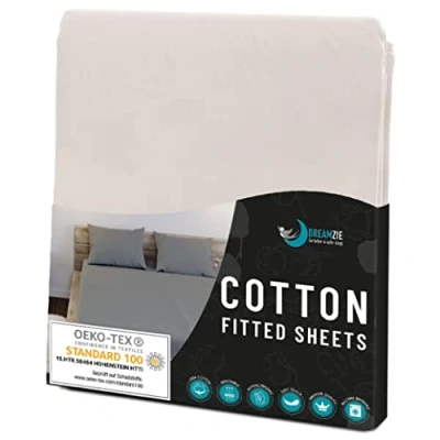 Afbeelding van Hoeslaken Dreamzie, 100% polyester, voor matrassen 90 x 190/200 cm beige gecertificeerd zonder chemicaliën voelt fluweelzacht aan &amp; met elastische hoekflapjes
