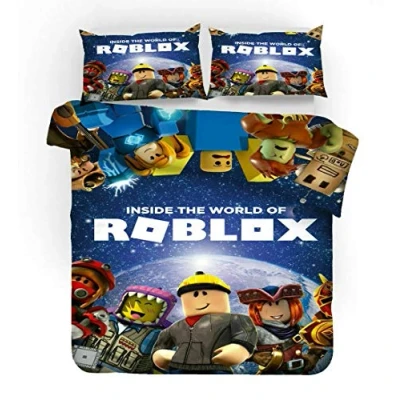 Afbeelding van NICHIYO Roblox Driedelige beddengoedset met dekbedovertrek en kussensloop, microvezel, 3D digitale print (10, single 135 x 200 cm)