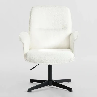 Afbeelding van MEUBLE COSY Bureaustoel, draaistoel, in hoogte verstelbaar, toiletstoel, bureau, gekrulde stoffen zitting, voor studioslaapkamer, wit, metaal, 66 x 63 82 94 cm