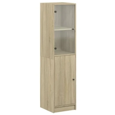 Afbeelding van Hoge kast met glazen deur 35x37x142 cm sonoma eikenkleurig