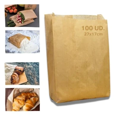 Afbeelding van Grupo Darik 100 stuks bruine kraftpapieren zakken voor levensmiddelen, 27 x 17 cm, bakkerijzakjes, zakken, knutselzakken, sandwichzakjes, traktatiezakken