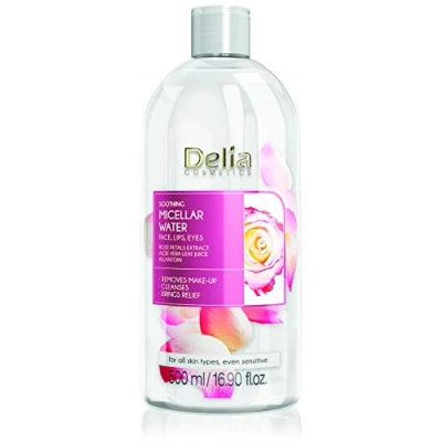 Afbeelding van Delia Cosmetics Kalmerend micellair water Gezichtsreiniging met rozenblaadjes en allantoïne extract Reiniging van Schoone, zachte, frisse rustgevende huid Voor