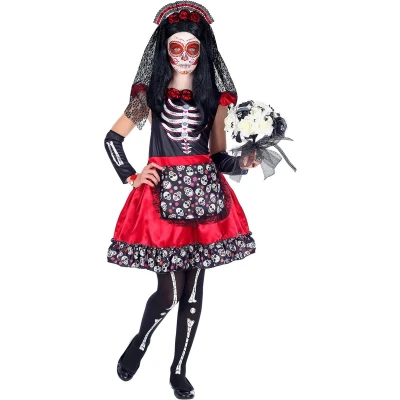 Afbeelding van WIDMANN Zwarte en rode Dia de los Muertos skelet outfit voor kinderen 116 (4 5 jaar)