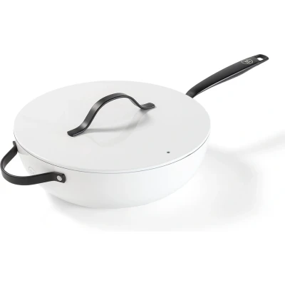 Afbeelding van BE Living Wokpan met Deksel Ø 30 cm PFAS vrije Keramische Hapjespan inductie Geschikt voor alle warmtebronnen Wit