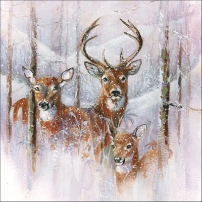 Afbeelding van 20 servetten gesneden Hirschfamilie Reh Winter Kerstmis tafelkleed 33 x cm **G