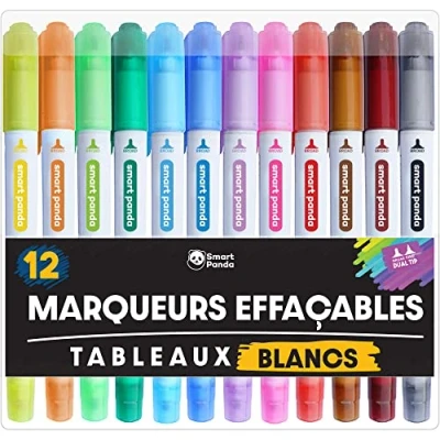 Afbeelding van 12 whiteboardpennen van SmartPanda Dual tip whiteboardstiften, medium en fijn Dry erase stiften, perfect voor thuis, school of kantoor Set geassorteerde kleuren