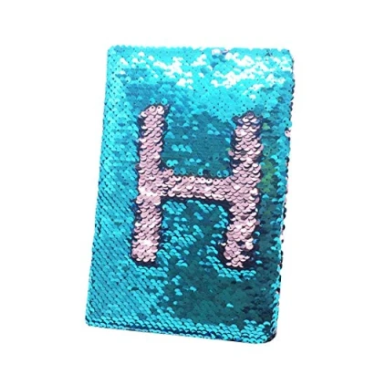 Afbeelding van Exerz Omkeerbaar notitieboek met glitter, A5, zeemeermin, voor kantoor, school, cadeau, modieus, comfortabel om mee te nemen en gebruiken, blauwgroen/roze