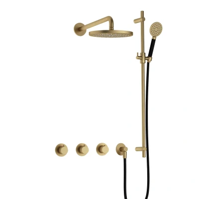 Afbeelding van Hotbath Cobber Regendoucheset IBS70 Geborsteld Messing Ronde handdouche 20cm Hoofddouche Wandarm Handouche met glijstang