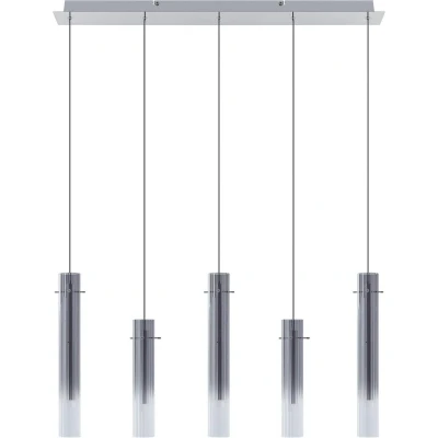 Afbeelding van Lucande hanglamp met dimmer 5lichts Glas, aluminium rookgrijs, zilver Inclusief lichtbronnen